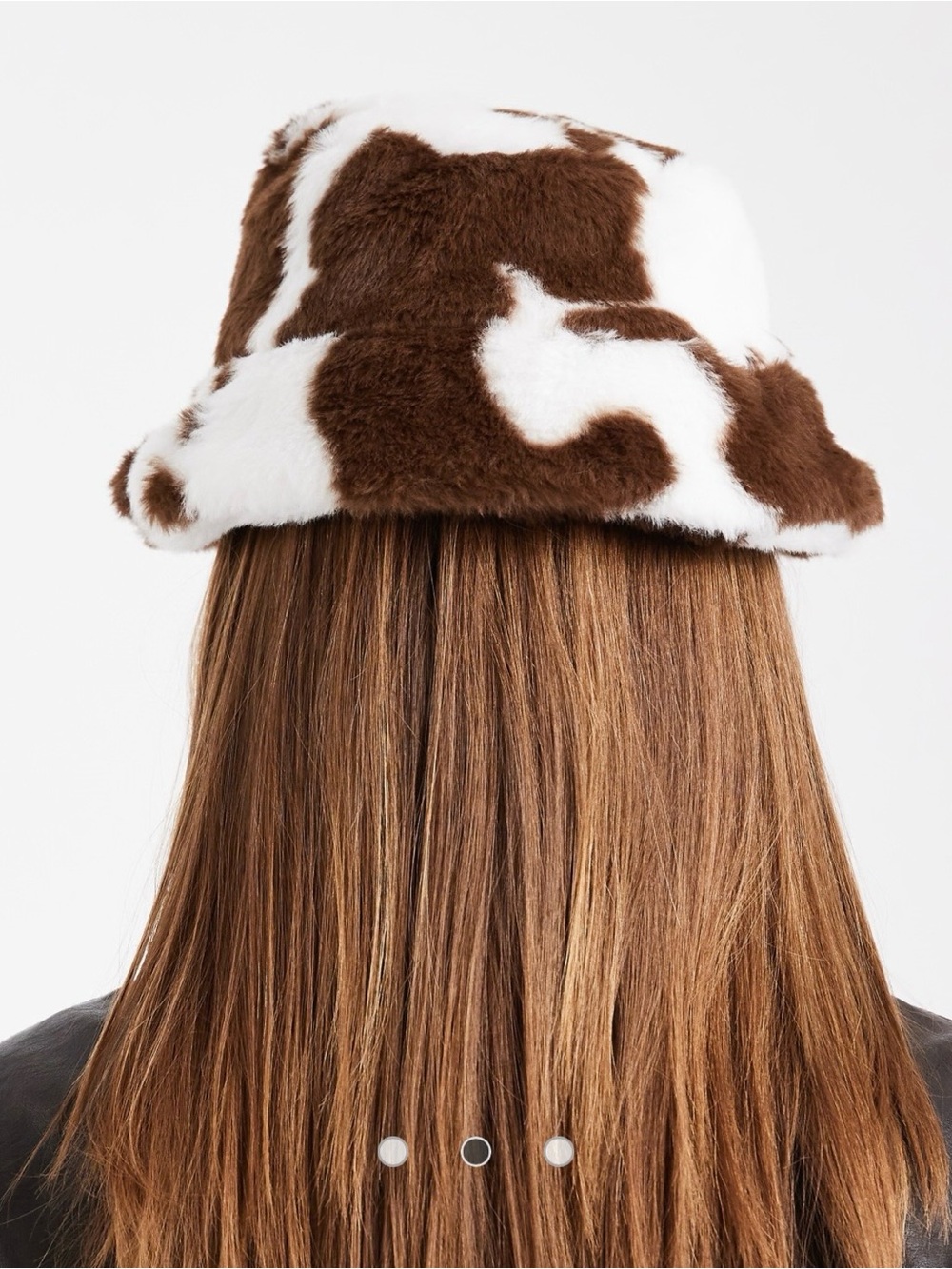 Faux Fur Cow Print Bucket Hat - Brown & White - Picture 4 of 5
